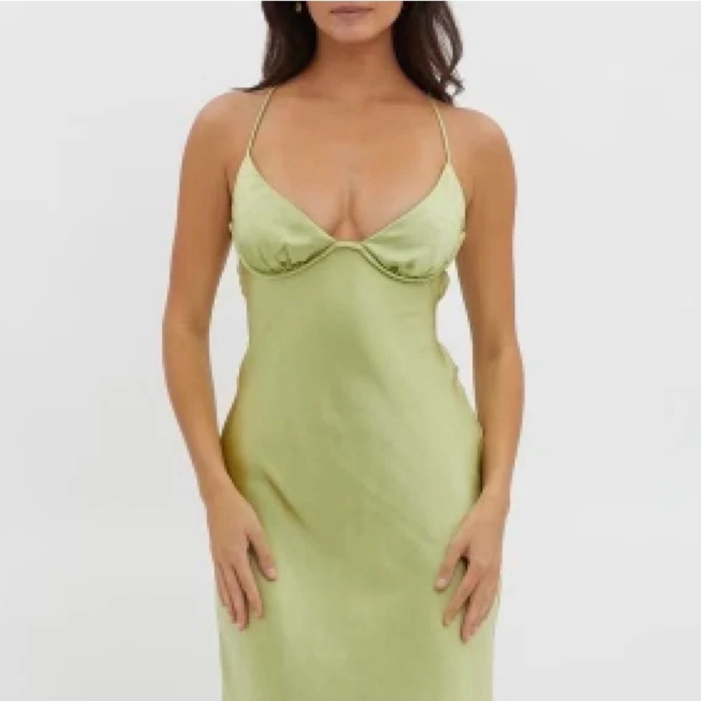 Once and Only Collective from Shopheychick Low Neck Tie Back Maxi Dress in Green